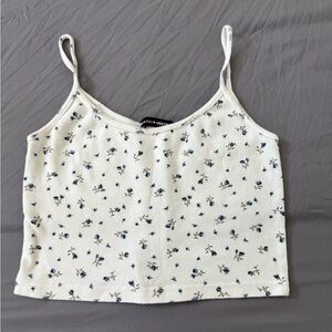 Brandy Melville White and Blue Floral Camisole